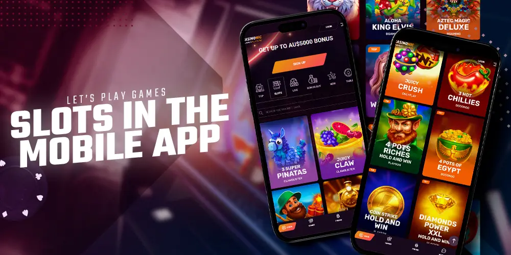 Slot games in the mobile app.